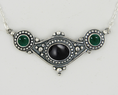 Sterling Silver Necklace With Black Onyx And Fluorite
